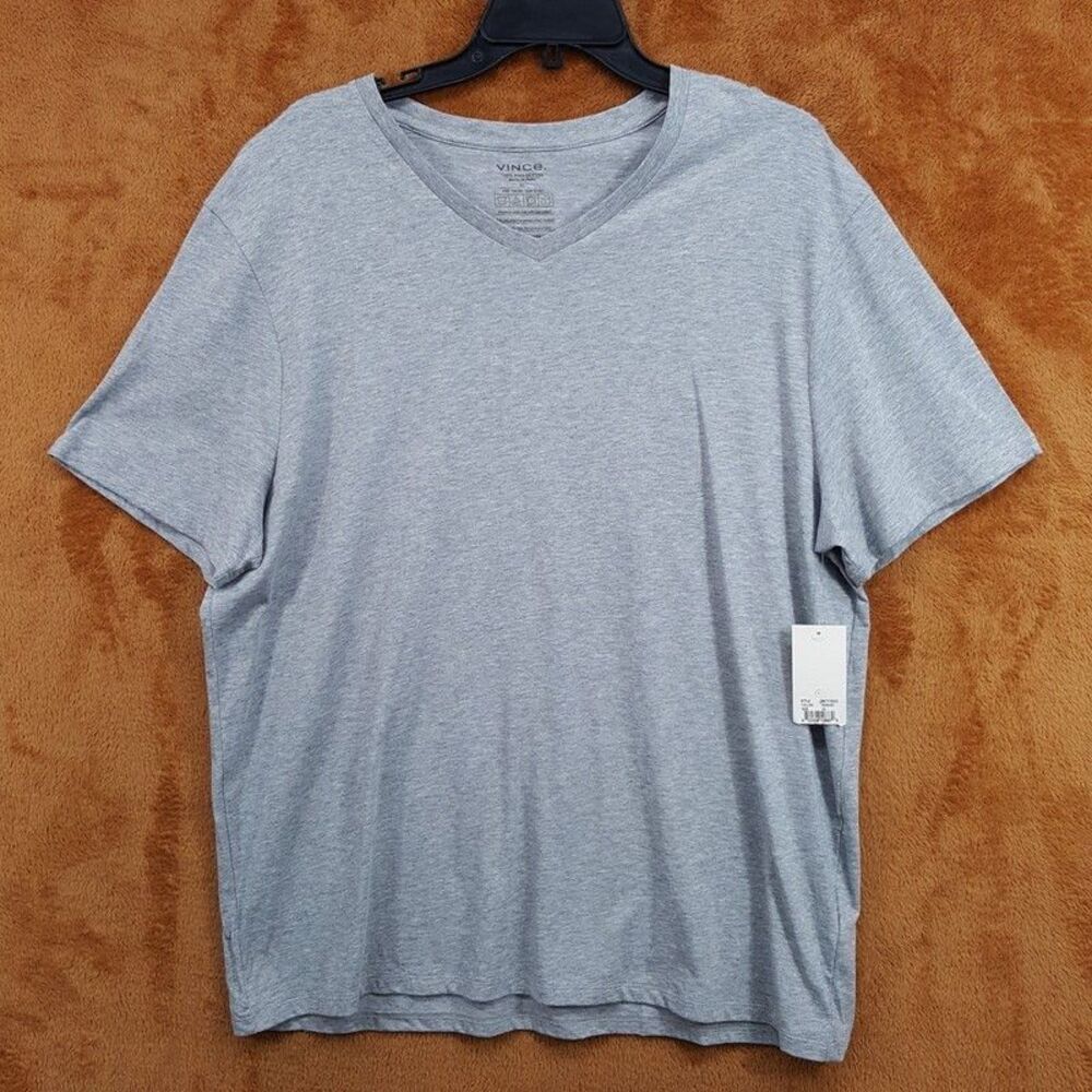VINCE Shirt Mens XL Grey Pullover V-Neck Short Sleeve Pima Cotton T-Shirt Tee
